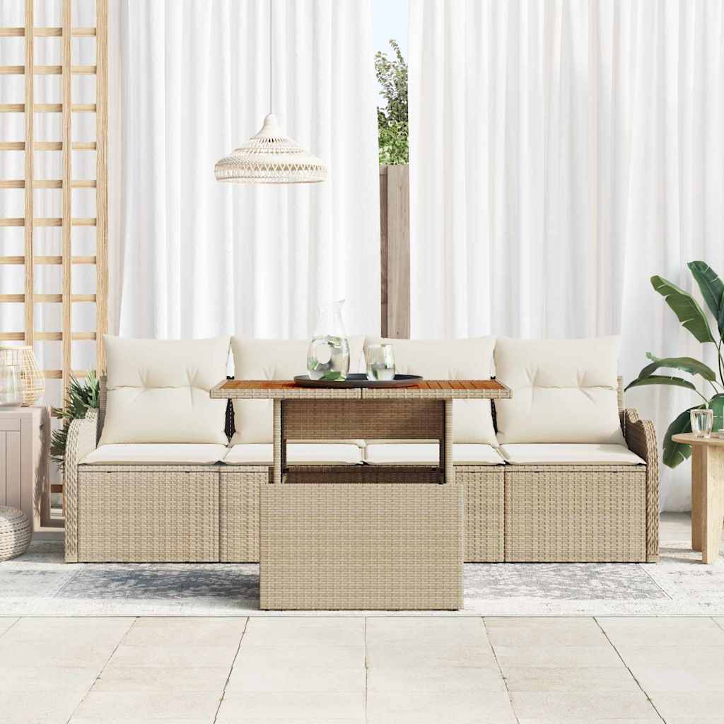 Gartensofa-set mit Speicher 5 pcs Beige Poly-Rattan