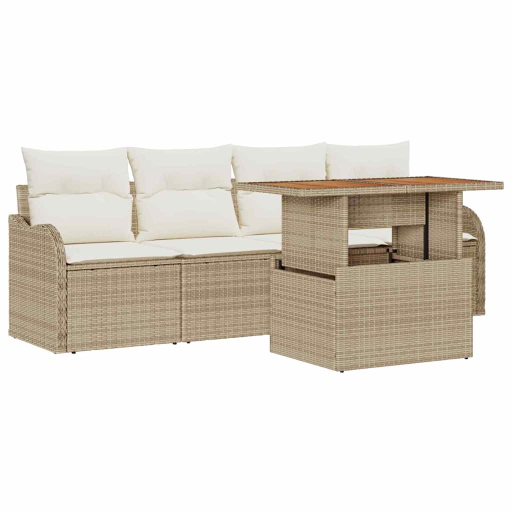 Gartensofa-set mit Speicher 5 pcs Beige Poly-Rattan