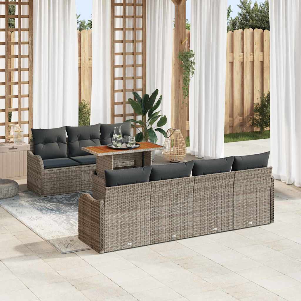 Garten-Sofa-Set mit Speicher 8 pcs Grau Poly Rattan