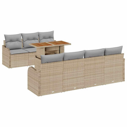 Garten-Sofa-Set mit Speicher 8 pcs Beige Poly Rattan