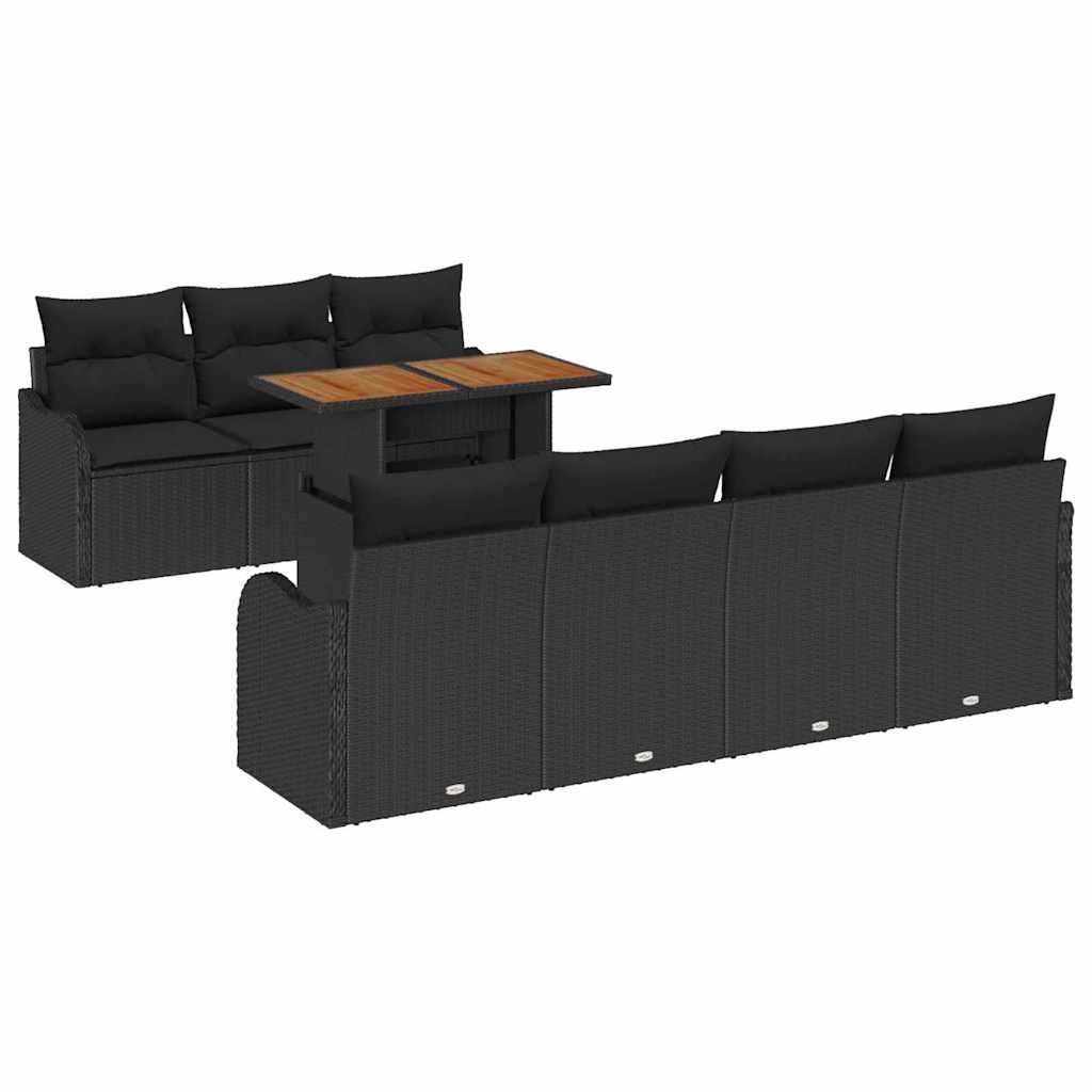 Garten-Sofa-Set mit Speicher 8 pcs Schwarz Poly Rattan