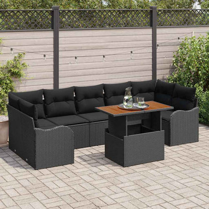 Garten-Sofa-Set mit Speicher 8 pcs Schwarz Poly Rattan