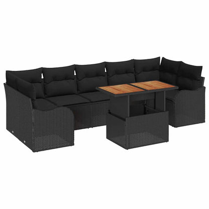 Garten-Sofa-Set mit Speicher 8 pcs Schwarz Poly Rattan