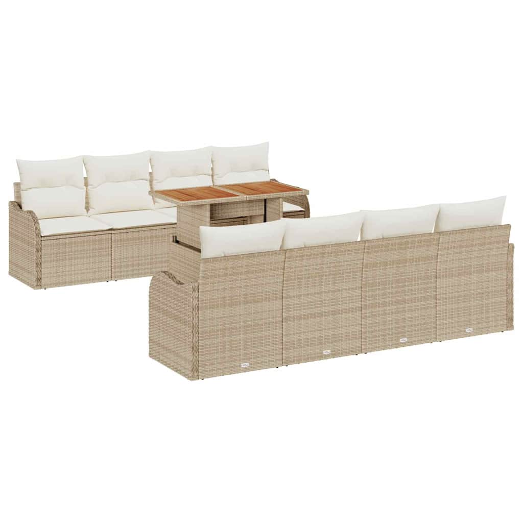 Garten-Sofa-Set mit Speicher 9 pcs Beige Poly Rattan