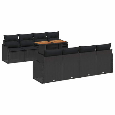 vidaXL Salon de jardin 9 pcs avec coffre de rangement Noir résine tressée