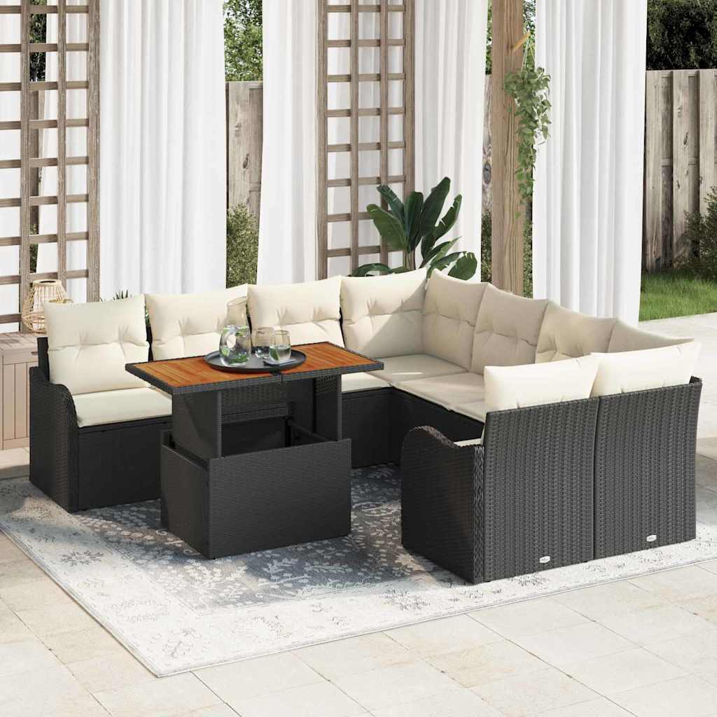 Garten-Sofa-Set mit Speicher 9 pcs Schwarz Poly Rattan