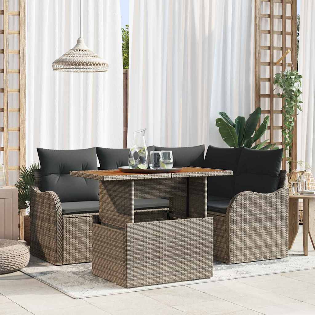 Garten-Sofa-Set mit Speicher 5 pcs Grau Poly Rattan