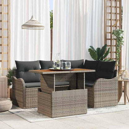 Garten-Sofa-Set mit Speicher 5 pcs Grau Poly Rattan