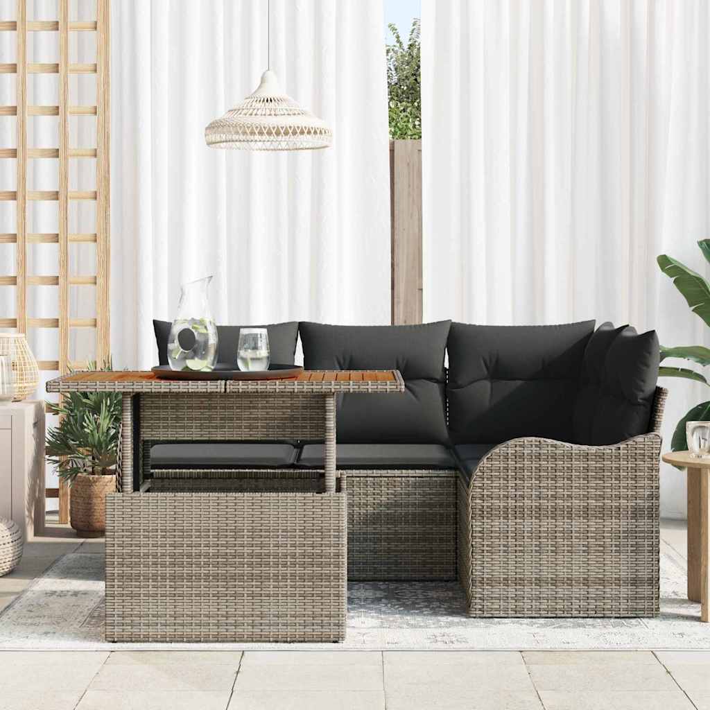 Garten-Sofa-Set mit Speicher 5 pcs Grau Poly Rattan