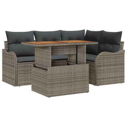 Garten-Sofa-Set mit Speicher 5 pcs Grau Poly Rattan