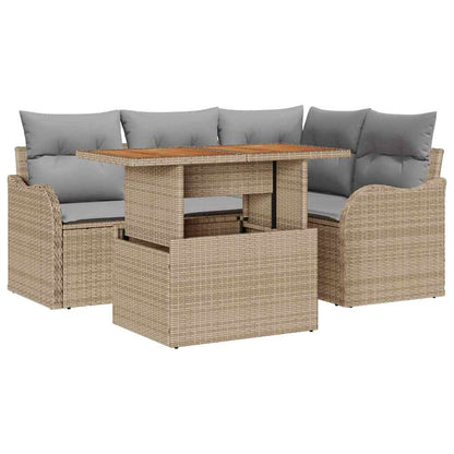 Garten-Sofa-Set mit Speicher 5 pcs Beige Poly Rattan