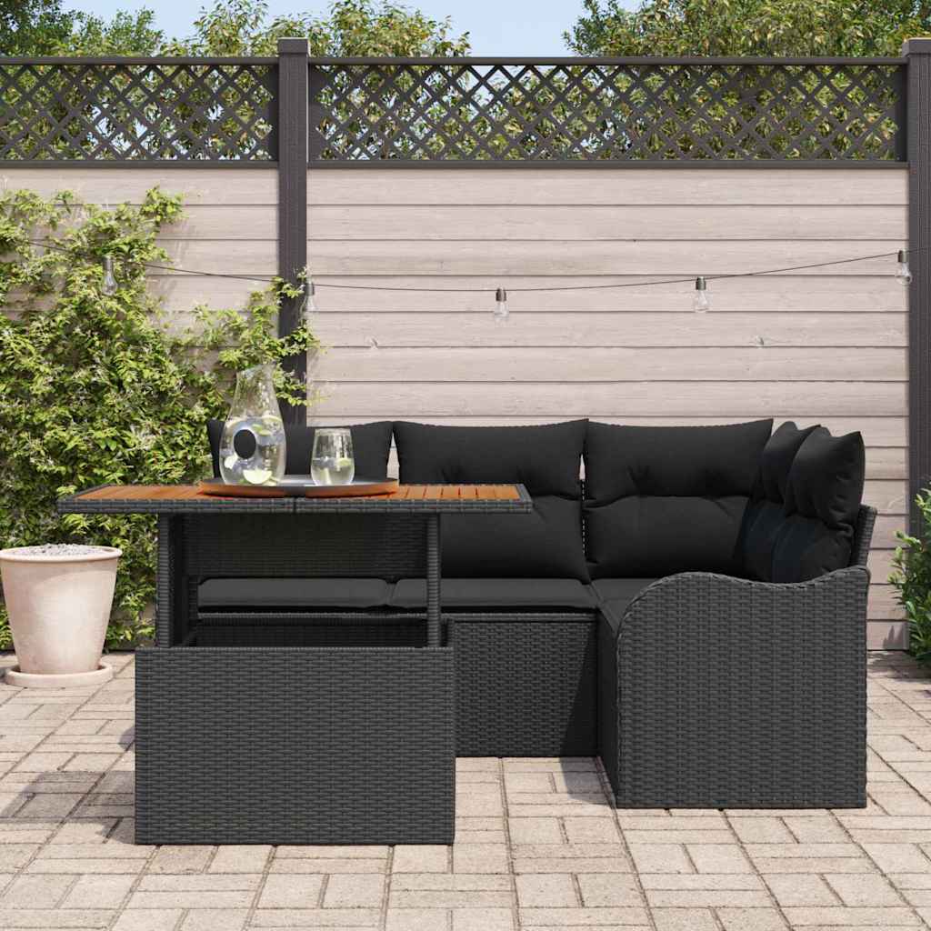 Garten-Sofa-Set mit Speicher 5 pcs Schwarz Poly Rattan