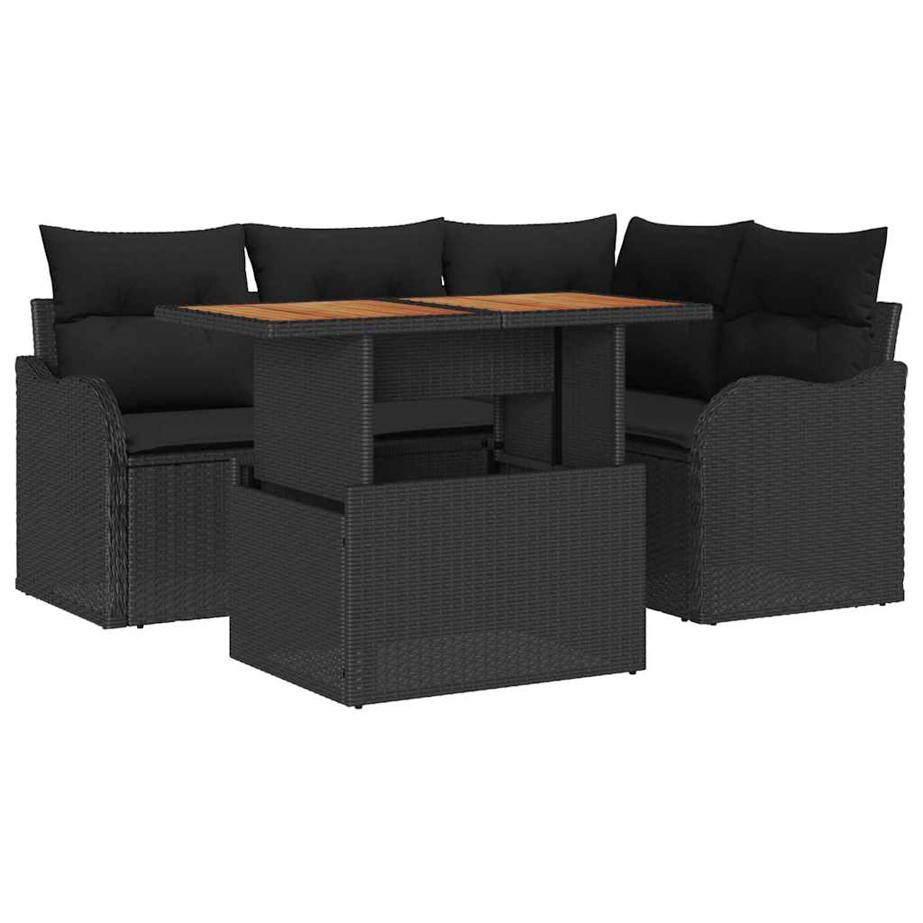 Garten-Sofa-Set mit Speicher 5 pcs Schwarz Poly Rattan