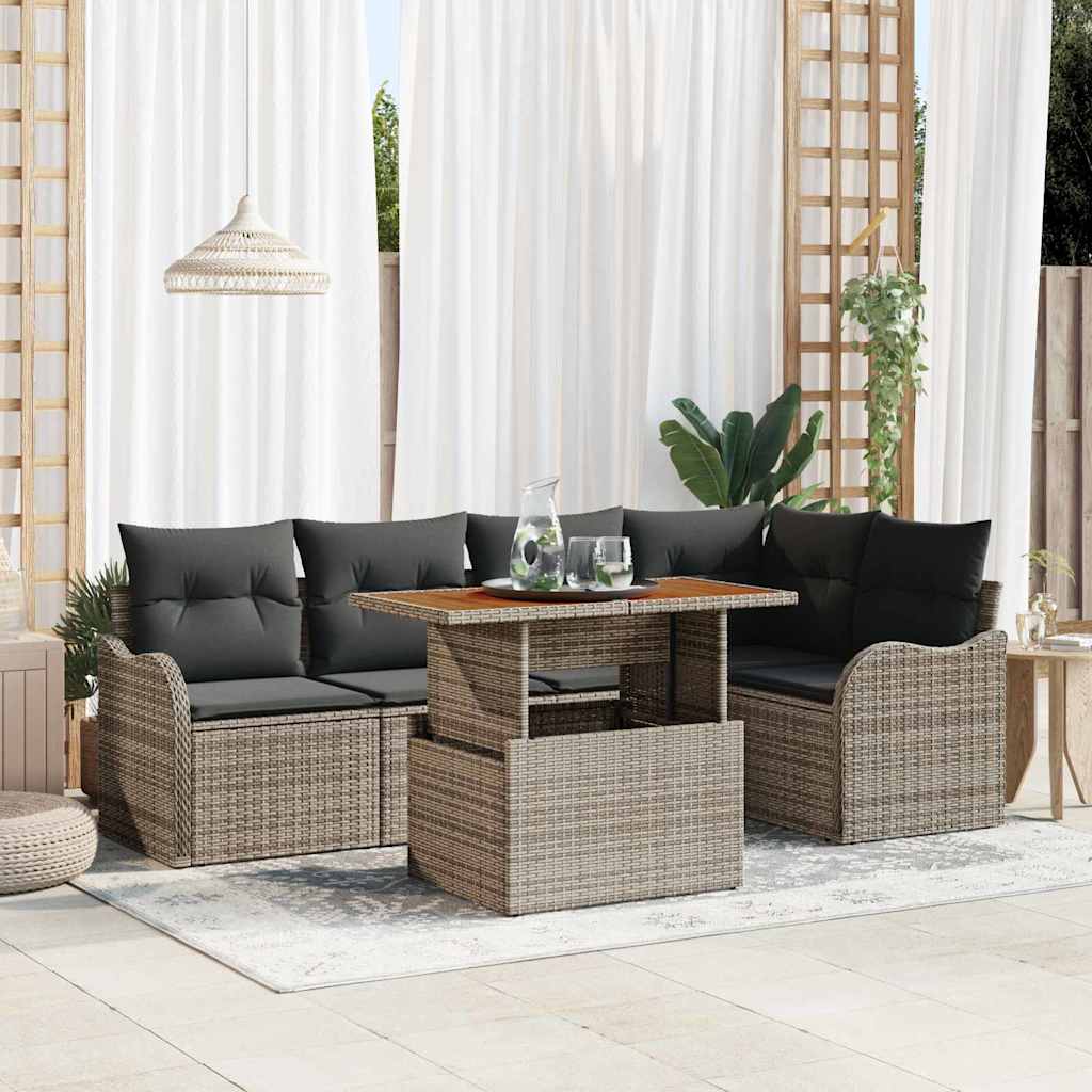 Garten-Sofa-Set mit Speicher 6 pcs Grau Poly Rattan