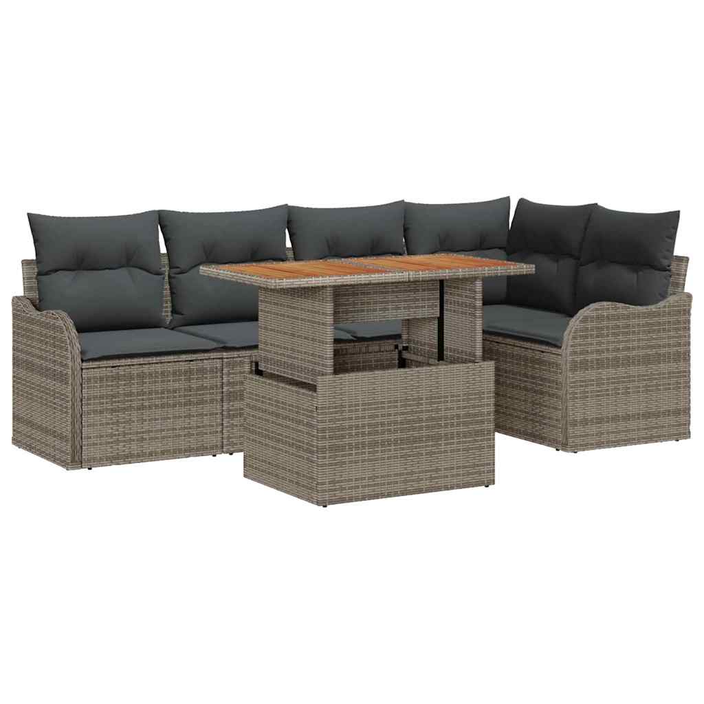 Garten-Sofa-Set mit Speicher 6 pcs Grau Poly Rattan
