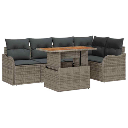 Garten-Sofa-Set mit Speicher 6 pcs Grau Poly Rattan