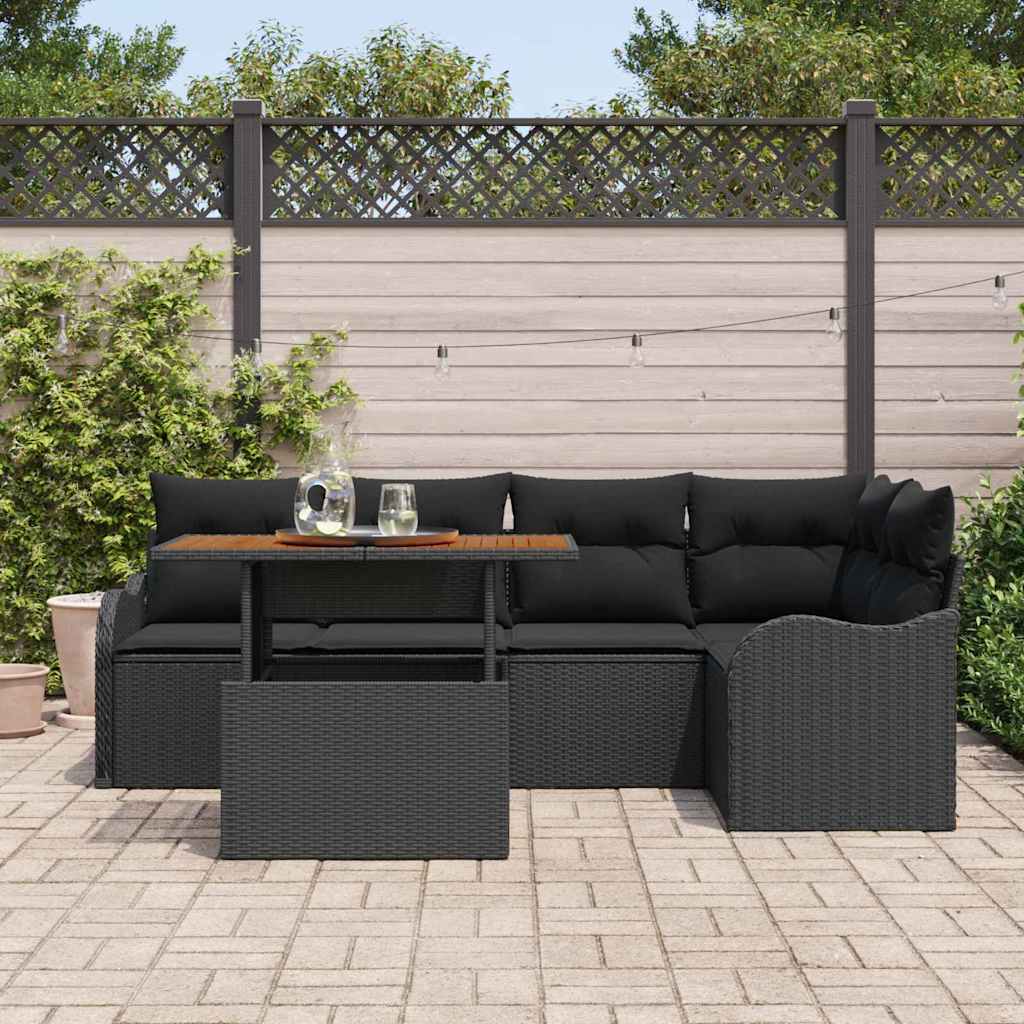 Garten-Sofa-Set mit Speicher 6 pcs Schwarz Poly Rattan