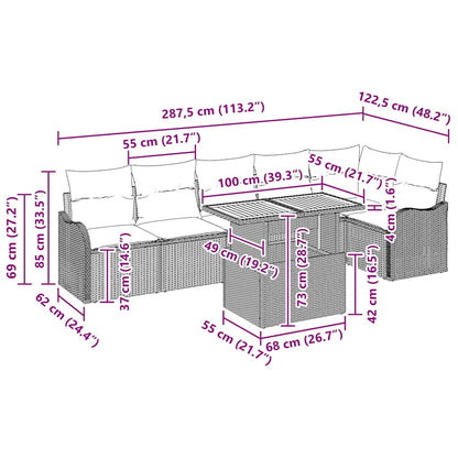 Garten-Sofa-Set mit Speicher 7 pcs Grau Poly Rattan