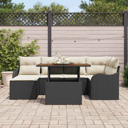 Garten-Sofa-Set mit Speicher 7 pcs Schwarz Poly Rattan