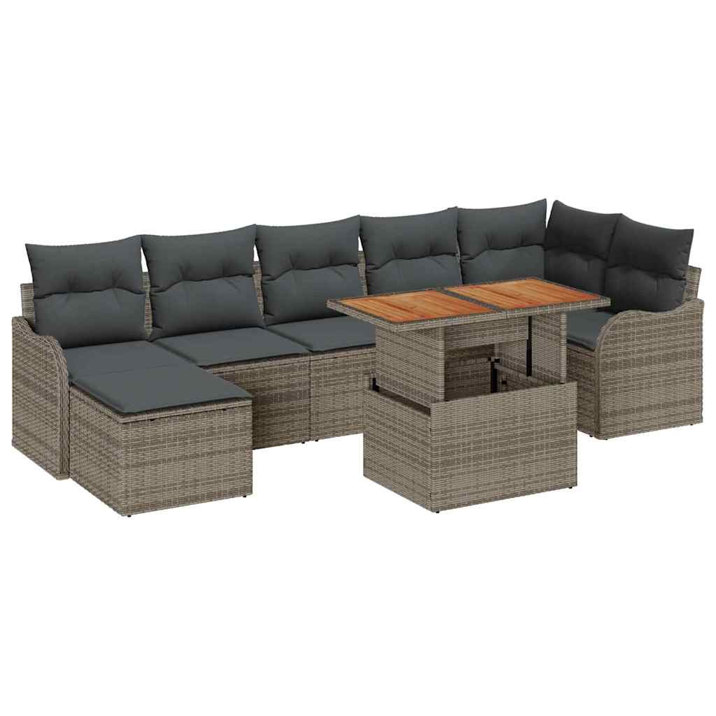 Garten-Sofa-Set mit Speicher 8 pcs Grau Poly Rattan