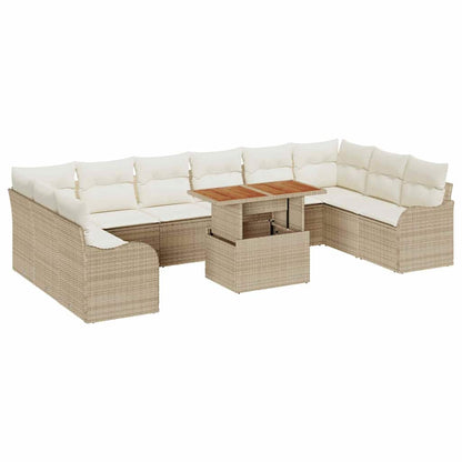 Garten-Sofa-Set mit Speicher 11 pcs Beige Poly Rattan