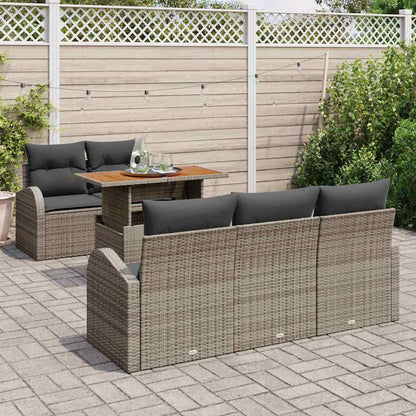 Garten-Sofa-Set mit Speicher 6 pcs Grau Poly Rattan