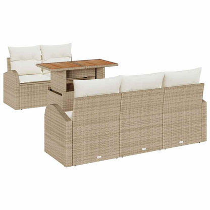 Garten-Sofa-Set mit Speicher 6 pcs Beige Poly Rattan