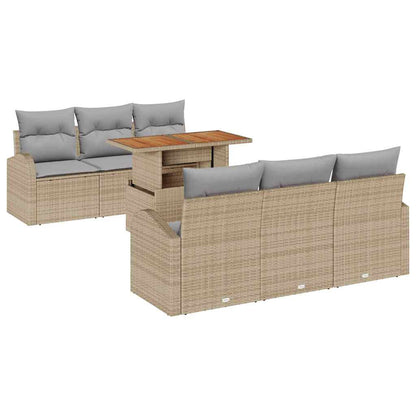 Garten-Sofa-Set mit Speicher 7 pcs Beige Poly Rattan