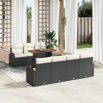 Garten-Sofa-Set mit Speicher 8 pcs Schwarz Poly Rattan