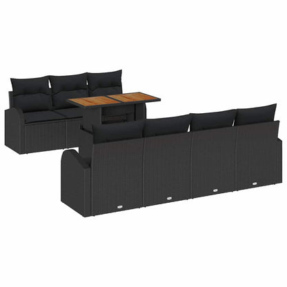 Garten-Sofa-Set mit Speicher 8 pcs Schwarz Poly Rattan