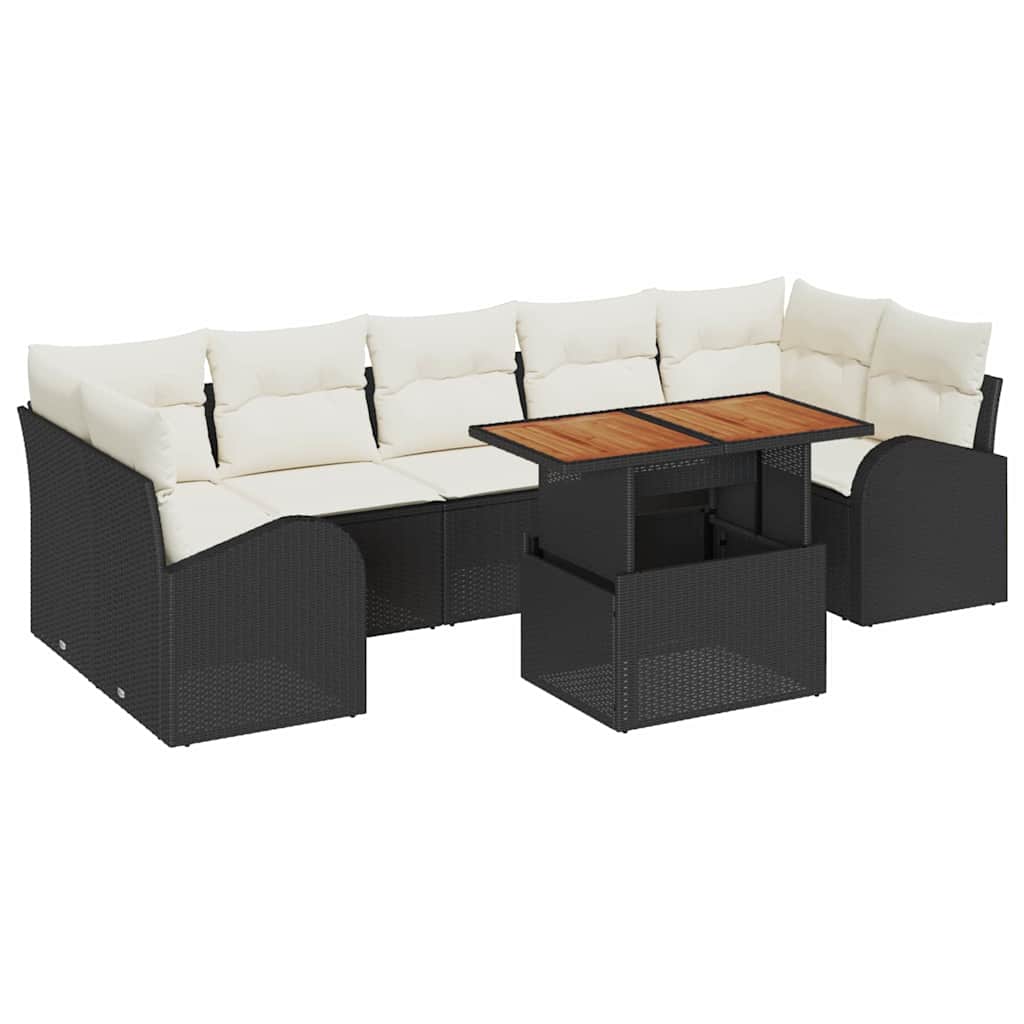 Garten-Sofa-Set mit Speicher 8 pcs Schwarz Poly Rattan