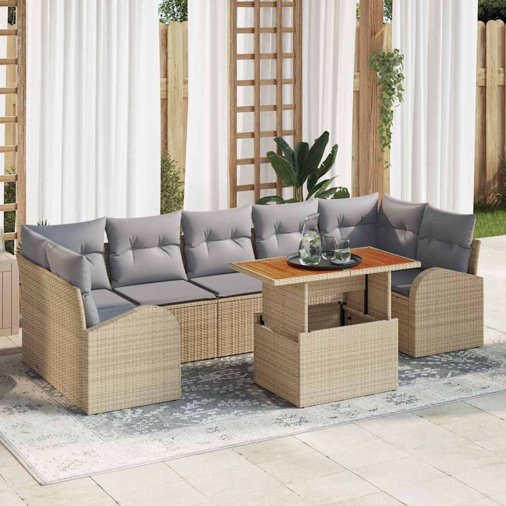 Garten-Sofa-Set mit Speicher 8 pcs Beige Poly Rattan