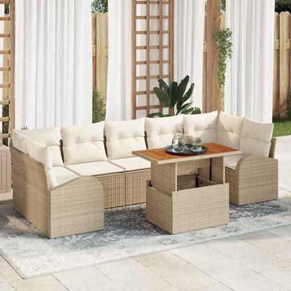 Garten-Sofa-Set mit Speicher 8 pcs Beige Poly Rattan