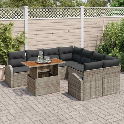 Garten-Sofa-Set mit Speicher 9 pcs Grau Poly Rattan