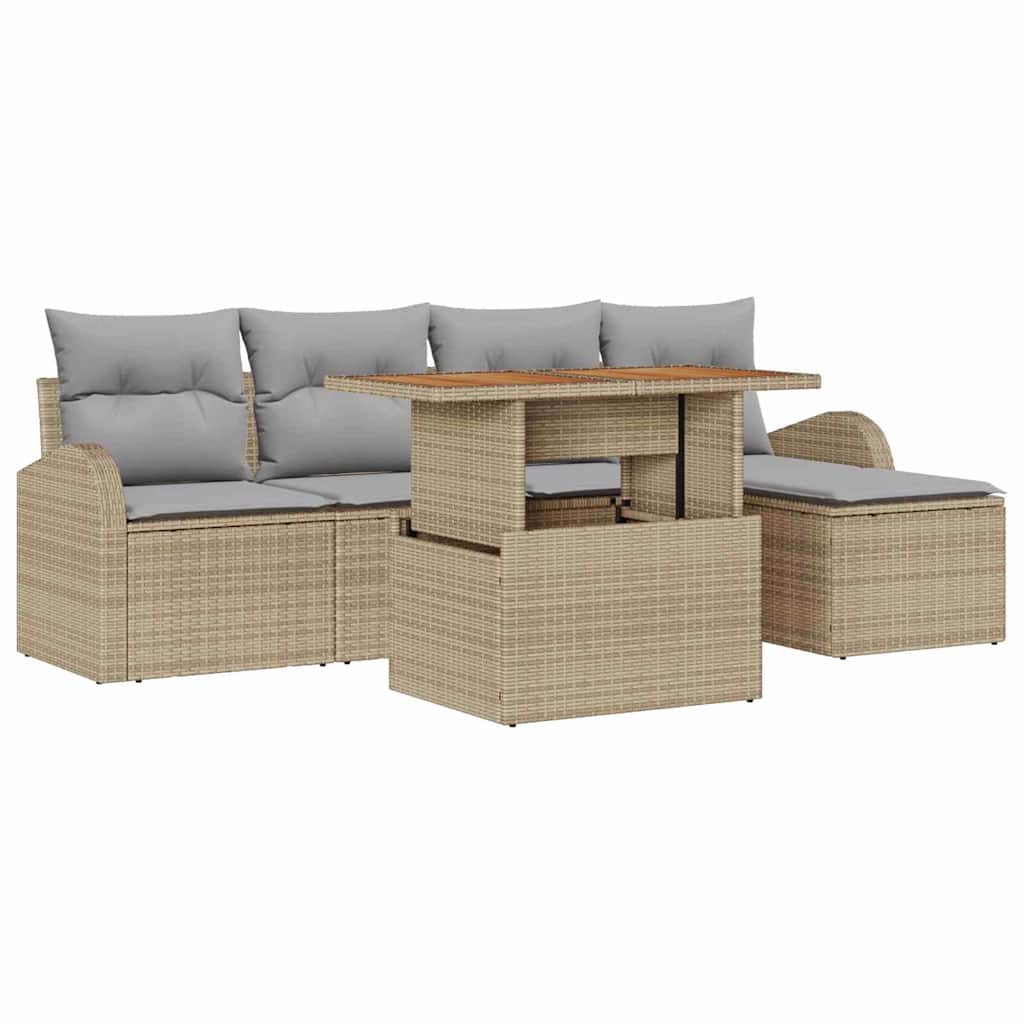 Garten-Sofa-Set mit Speicher 6 pcs Beige Poly Rattan