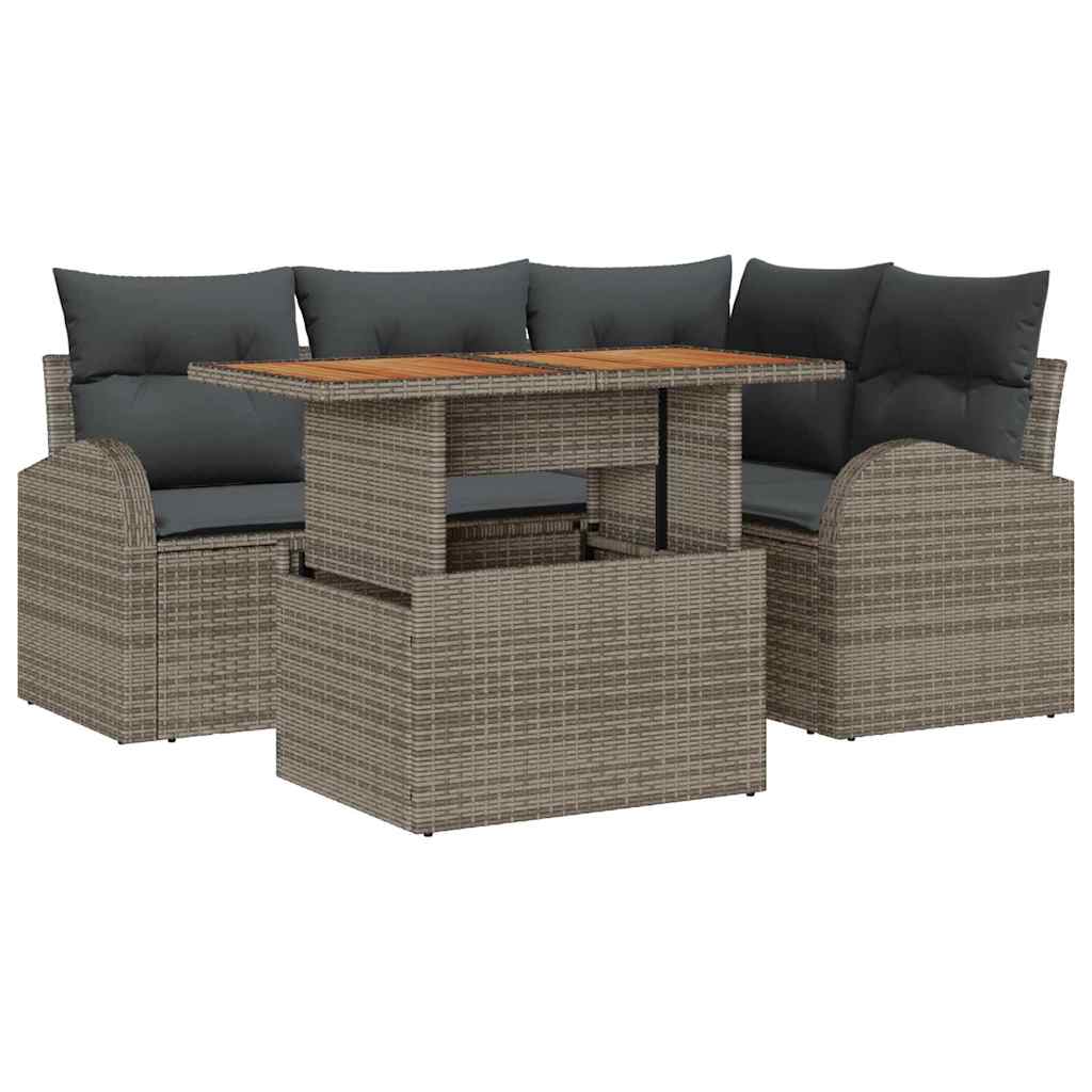 Garten-Sofa-Set mit Speicher 5 pcs Grau Poly Rattan