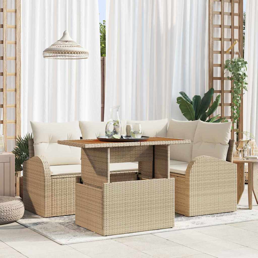 Garten-Sofa-Set mit Speicher 5 pcs Beige Poly Rattan
