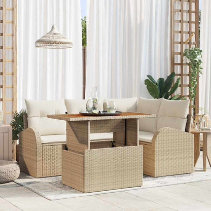Garten-Sofa-Set mit Speicher 5 pcs Beige Poly Rattan