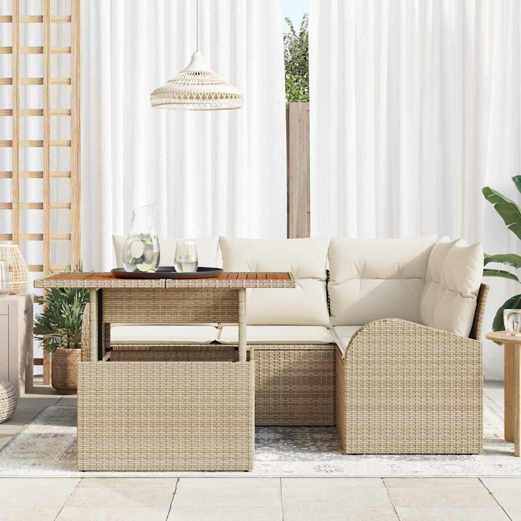 Garten-Sofa-Set mit Speicher 5 pcs Beige Poly Rattan