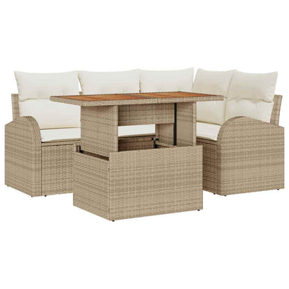 Garten-Sofa-Set mit Speicher 5 pcs Beige Poly Rattan