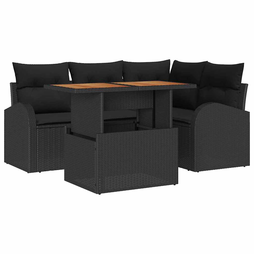 Garten-Sofa-Set mit Speicher 5 pcs Schwarz Poly Rattan
