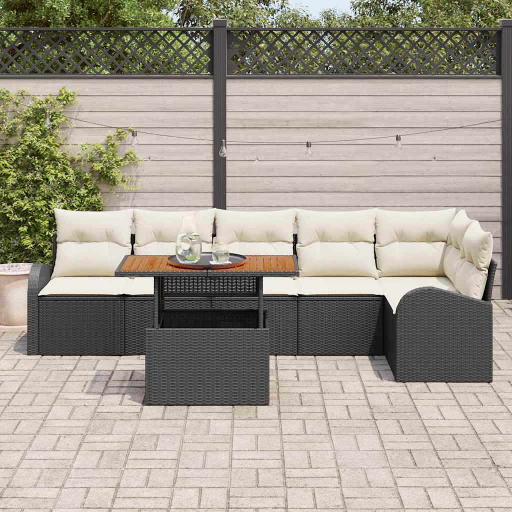 Garten-Sofa-Set mit Speicher 7 pcs Schwarz Poly Rattan