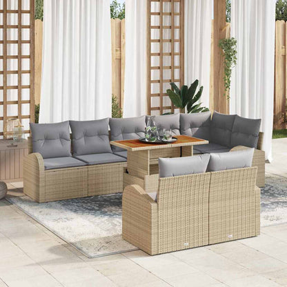 Garten-Sofa-Set mit Speicher 9 pcs Beige Poly Rattan