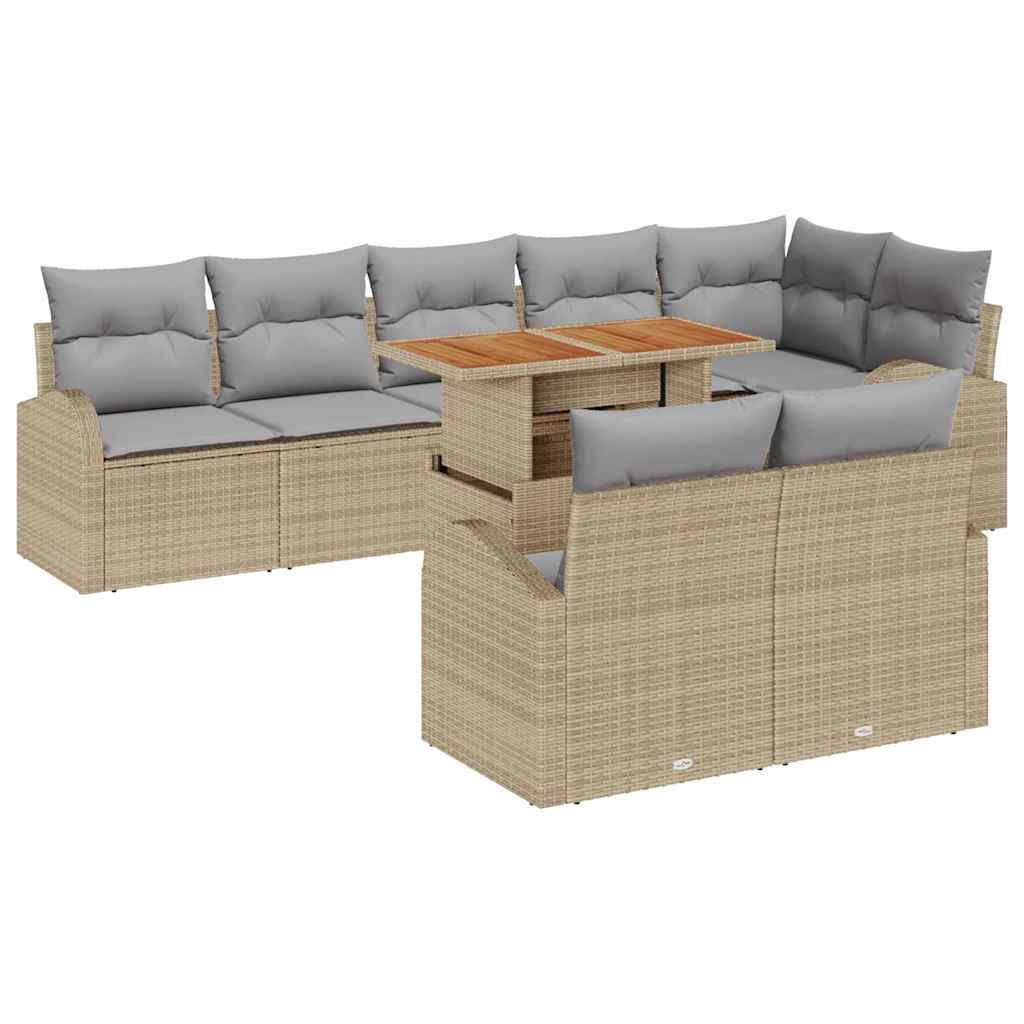 Garten-Sofa-Set mit Speicher 9 pcs Beige Poly Rattan