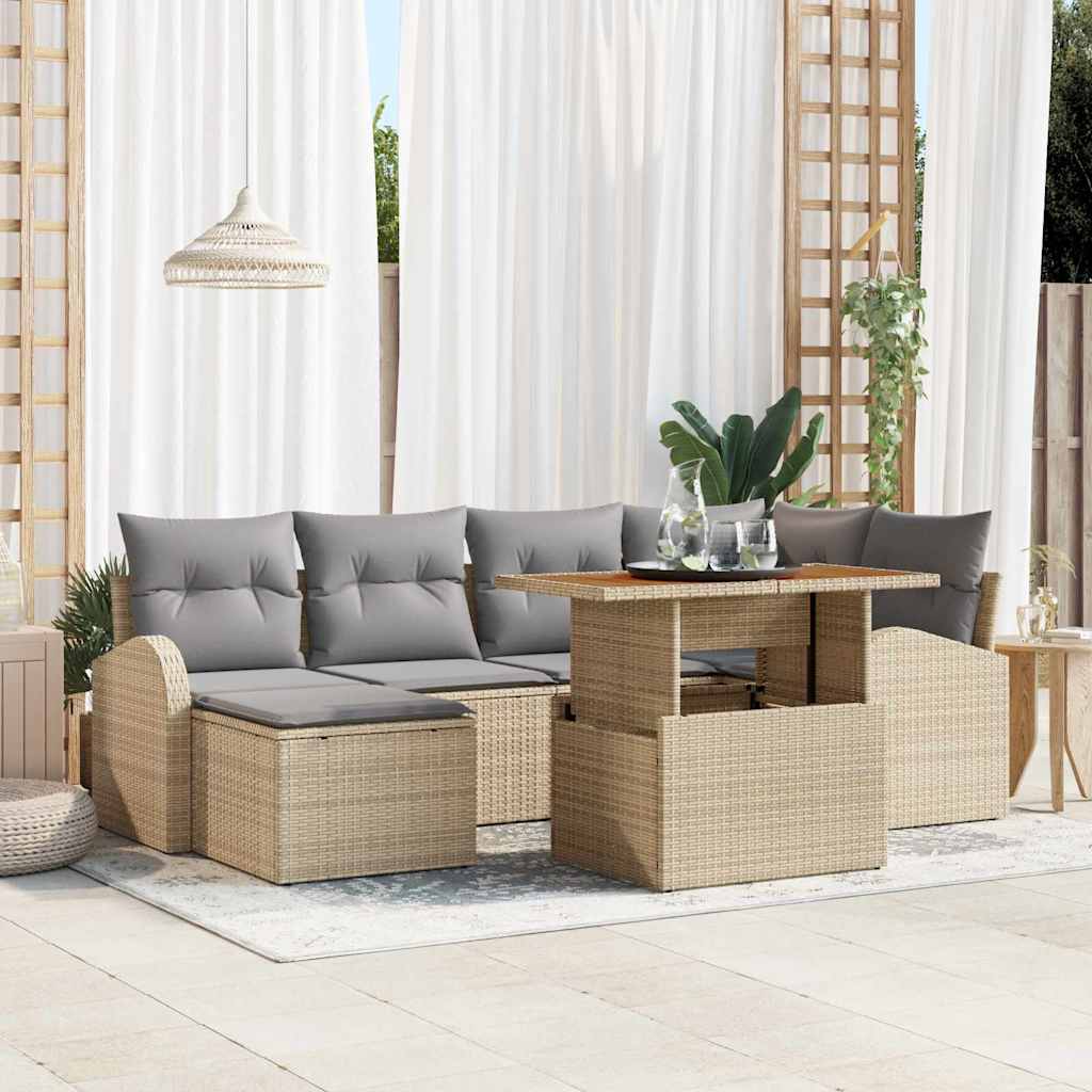 Garten-Sofa-Set mit Speicher 7 pcs Beige Poly Rattan