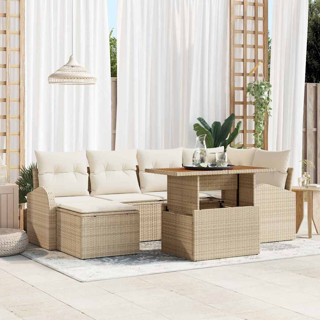 vidaXL Salon de jardin avec rangement 7 pcs Beige Rotin PE