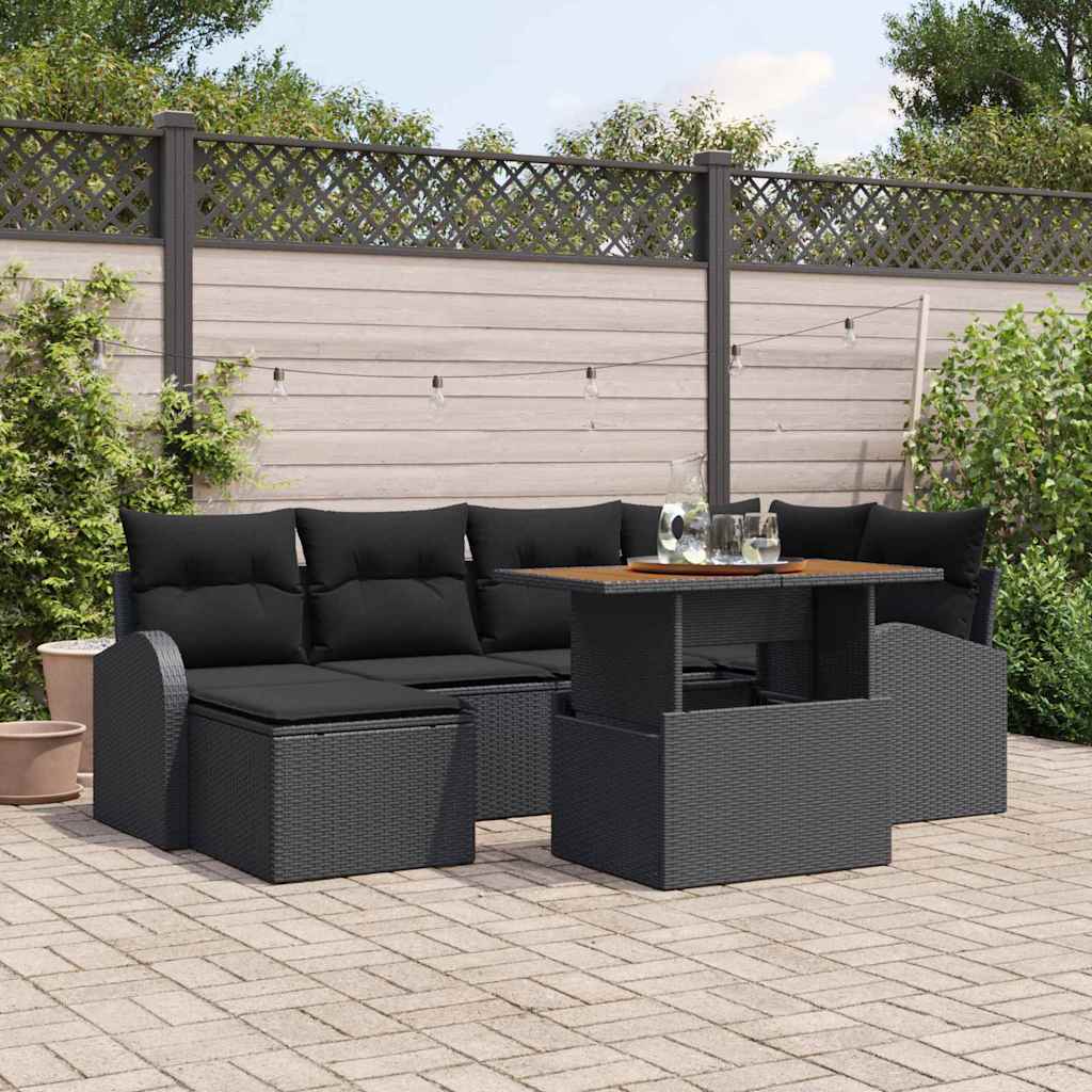 Garten-Sofa-Set mit Speicher 7 pcs Schwarz Poly Rattan