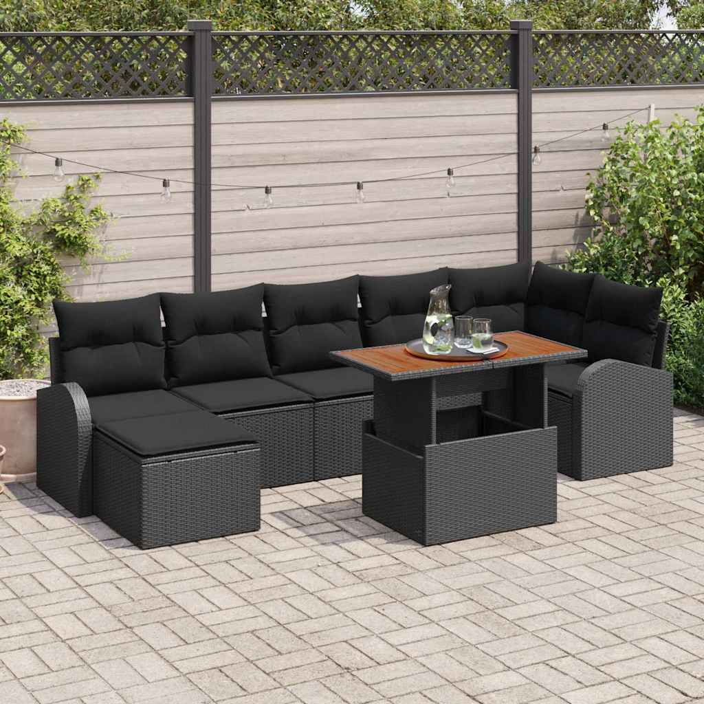 Garten-Sofa-Set mit Speicher 8 pcs Schwarz Poly Rattan