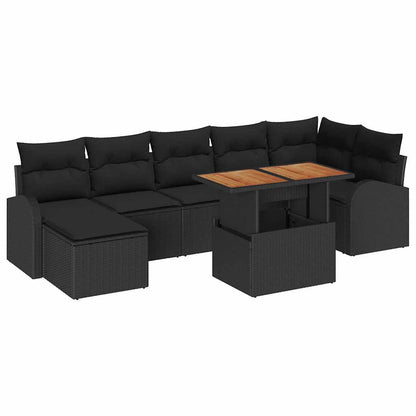 Garten-Sofa-Set mit Speicher 8 pcs Schwarz Poly Rattan