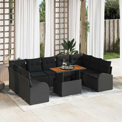 Garten-Sofa-Set mit Speicher 10 pcs Schwarz Poly Rattan